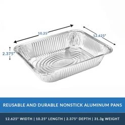 King Zak Disposable Aluminum Heavy Duty Aluminum Foil Half Size Deep Pan 12.75" L X 10.375" W X 2.5" D [Lid Option Available]