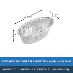 King Zak Heavy Duty Aluminum Foil Small Oval Baking Pan 6.25" L X 3.5" W X 2" D [600 Count]