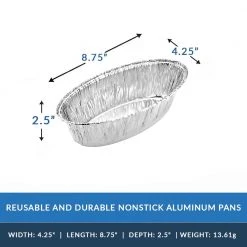 King Zak Heavy Duty Aluminum Foil Medium Oval Baking Pan 8.75" L X 4.25" W X 2.5" D [360 Count]