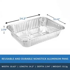 King Zak Heavy Duty Aluminum Foil Giant Lasagna Pan 14.2" L X 10.63" W X 2.94" D [100 Count] Disposable Aluminum