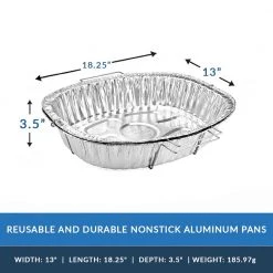 King Zak Disposable Aluminum Heavy Duty Aluminum Foil Oval Rack Roaster With Handle 18.25" L X 13" W X 3.5" D [50 Count]