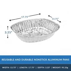 King Zak Heavy Duty Aluminum Foil Large Oval Roaster 17.75" L X 13.75" W X 3.25" D [100 Count] Disposable Aluminum