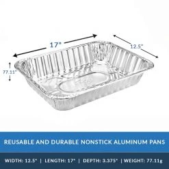 King Zak Heavy Duty Aluminum Foil Large Rectangle Roasters 17" L X 12.5" W X 2.375" D [100 Count]