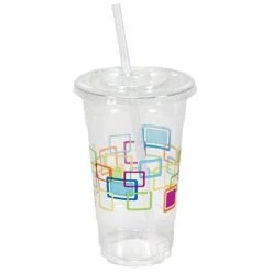 King Zak 24oz Plastic PET Cup With Lids And Straws