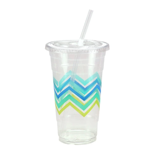 King Zak Premium Plastic 24 Oz. Chevron Cup With Lid & Straw Disposable Dinnerware Cups 4 King Zak Premium Plastic 24 Oz. Chevron Cup With Lid & Straw Disposable Dinnerware Cups