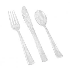 King Zak Premium Extra Heavy Weight Plastic Glitter Combo Cutlery Disposable Dinnerware Cutlery
