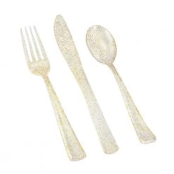 King Zak Premium Extra Heavy Weight Plastic Glitter Combo Cutlery Disposable Dinnerware Cutlery