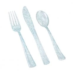 King Zak Premium Extra Heavy Weight Plastic Glitter Combo Cutlery Disposable Dinnerware Cutlery
