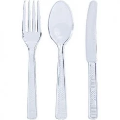 King Zak Everyday Tableware Plastic 48pc Clear Combo Cutlery