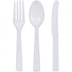 King Zak Everyday Tableware Plastic 36pc White Combo Cutlery