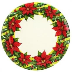 King Zak Premium Heavy Weight Paper Poisettia Wreath TablewareSize Options: 10inch Plate, 7inch Plate, Lunch Napkin, Beverage Napkin, 9oz Cup And 54inchx96inch Tablecover