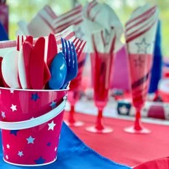King Zak Tabletop Premium Heavy Weight Paper Stars 'N Stripes TablewareSize Options: 12inch Plate, 10inch Plate, 8.75inch Plate, 7inch Plate, 12oz Bowl, 20oz Bowl, Lunch Napkin, 12oz Cup And Combo Cutlery