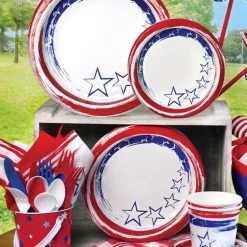 King Zak Tabletop Premium Heavy Weight Paper Stars 'N Stripes TablewareSize Options: 12inch Plate, 10inch Plate, 8.75inch Plate, 7inch Plate, 12oz Bowl, 20oz Bowl, Lunch Napkin, 12oz Cup And Combo Cutlery
