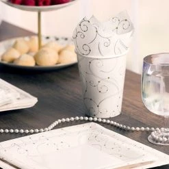 King Zak Premium Heavy Weight Paper Swirls And Pearls Dinnerware