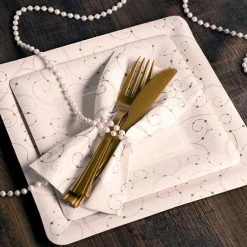 King Zak Premium Heavy Weight Paper Swirls And Pearls Dinnerware