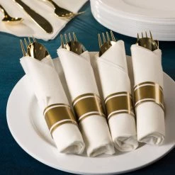 King Zak Premium Extra Heavy Weight Plastic Pre-rolled Cutlery And Napkin Set Disposable Dinnerware Cutlery